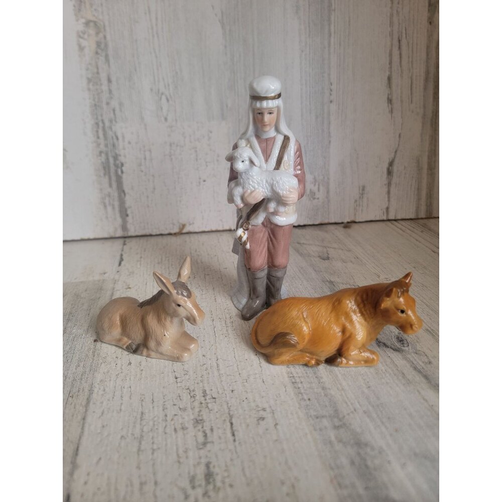 Lefton Shepard boy‎ sheep donkey cow Nativity scene set xmas
